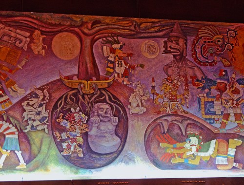 Mexiko City - Ein buntes Wandgemälde, dass das Leben in Mexiko darstellt